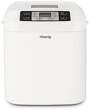H.Koenig BAKE320 Brotbackautomat, 12 Programme, 2 Brotgrößen, glutenfreies Programm, Startzeitvorwahl und Warmhaltefunktion, LCD-Display, 550 Watt, Weiß