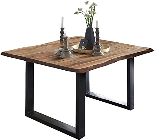 SAM Esstisch Mephisto 90x90 cm Akazie Natur U-Gestell schwarz | Baumkantentisch massiv, Akazienholz naturfarben, 26 mm Tischplatte, Esszimmertisch, Holztisch