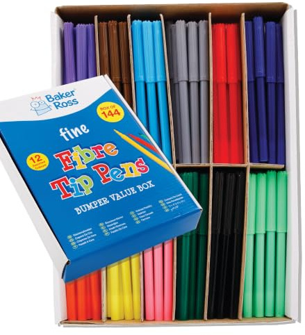 Baker Ross FE414 Großpackung Filzstifte Dünne Spitze, 144er-Pack, Buntstifte Set für Schule und kreative Projekte