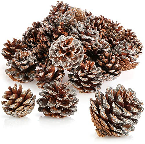 COM-FOUR® 30x Pommes de pin avec Paillettes argentées - Pommes de pin comme décoration de Noël - décoration de cône avec Paillettes - décoration Scatter (30 pièces - Couleur Argent)