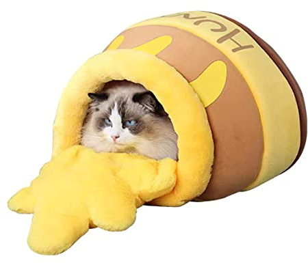HUIKDY Niche pour chat en forme de pot de miel en forme de pot de miel, lit mignon et confortable, peut être inversée