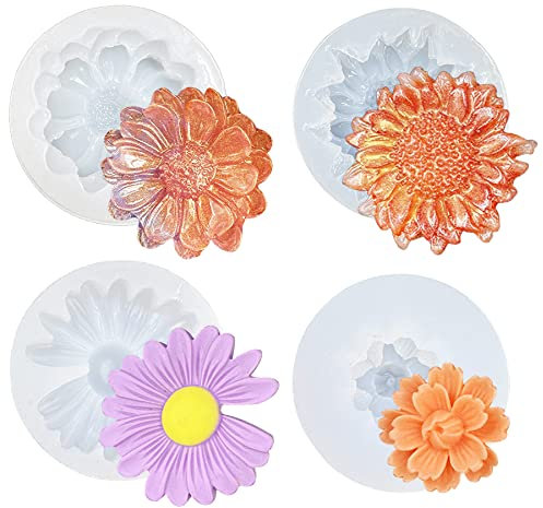 Yayatty 4 Stück Blumen Silikon Gießformen, Harz Formen Blume Silikon Gussformen Gänseblümchen Gießform, Schmuckformen Silikon Epoxidharz Harz Casting Form für Heimtextilien