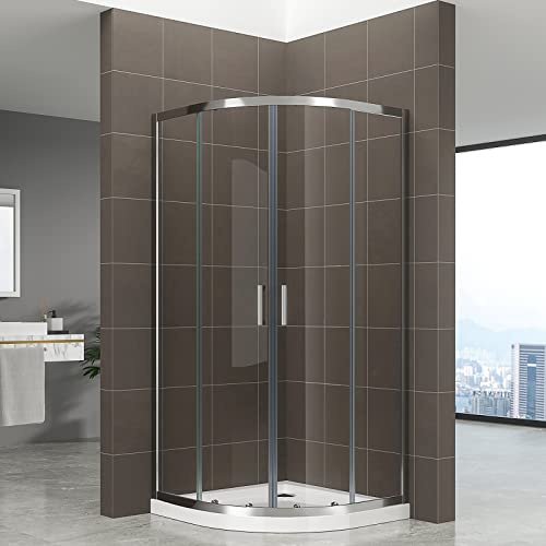 TIBY Cabine de douche 1/4 de cercle porte coulissante H 190 cm verre transparent 100 x 100 cm