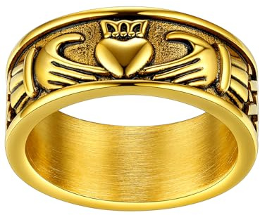 FaithHeart Gold Plated Claddagh Crown Stackable Ring Stainless Steel Celtic Knot Eternity Band Engagement Promise Jewelry for Wife