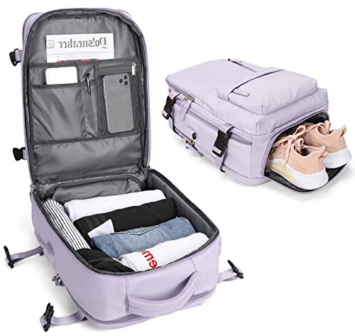 BJLFS Handgepäck Rucksack Ryanair Groß Reiserucksack Handgepäck Flugzeug mit Schuhfach,Kofferrucksack Flugzeug Tasche,Travel Backpack Carry On Luggage für 15.6 Zoll Laptop,Violett