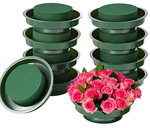 Zceplem 10 Pezzi Schiuma Floreale Bagnata Rotonda Verde per Fiori con Ciotola, Fiori per Composizioni Floreali, Spugna per Artigianato Floreale, Decorazione di Nozze, Forniture per Fioristi