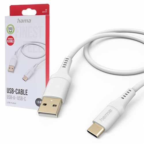 Hama Ladekabel „Flexible“ USB A auf USB C, Silikon, 1,5m mit Knickschutz | USB-Kabel weiß, Schnellladung, Handy Ladekabel/Datenkabel, USB Kabel, Handykabel, USB Typ A Typ C, flexibel, vergoldet