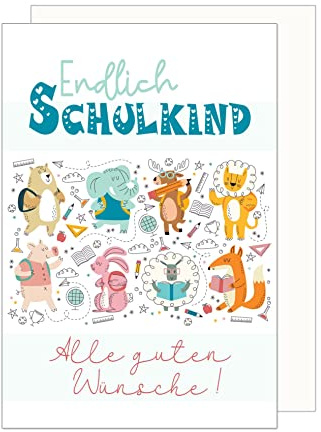 Edition Seidel Premium Glückwunschkarte zur Einschulung mit Umschlag. Einschulungskarte Grußkarte Karte zum Schulanfang Schuleinführung Schulstart Spruch Mädchen Junge 1. Klasse Tiere (ES131 SW023)