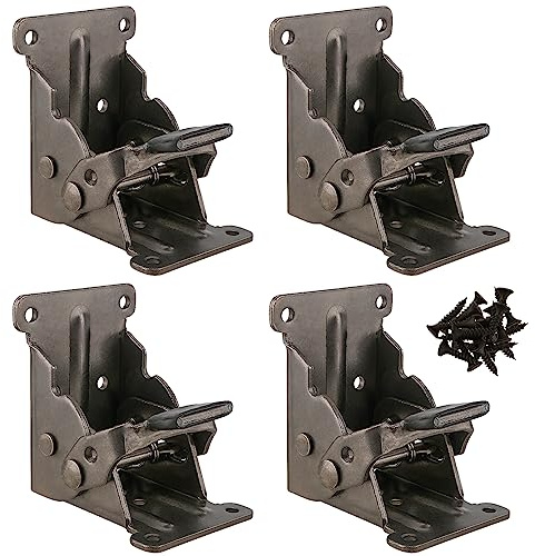CHEUKYIU 4 bisagras plegables para patas de mesa, bisagras, soportes plegables, 0-90 grados, cierre automático, patas de mesa con tornillos, capacidad de carga de 80 kg