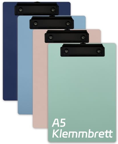 A5-Klemmbretter, 15,5 x 22,5 cm, Mini-Klemmbretter, 4 Stück, Halbbuchstaben, Memo-Größe, Klemmbrett, Menüblöcke, Schreibblöcke für Schule, Büro, Restaurant, Café, Hotel (schwarzer Clip)