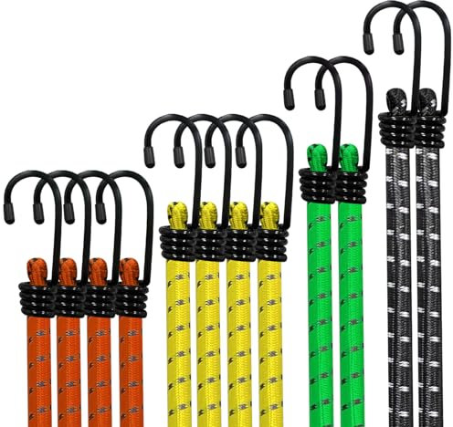 Bungee Cords with Hooks Jsdoin 12PCS Heavy Duty Bungee Cord Weatherproof & UV-Resistant Elastic Bungee Straps For Securing Tarps, Luggage, Tents, Bikes, Garden Furniture