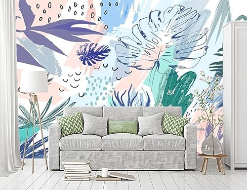 MIWEI Wallpaper Papier Peint Panoramique Feuilles Bleues Feuilles Feuilles De Bananier Papier Peints Intissé Decoration Murale Chambre Salon 300x210cm-M201477