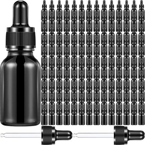 Tanlade 200 Stück 15 ml dunkle Tropfflaschen aus Glas, braune Tinkturflaschen mit Augentropfen, für ätherische Öle, Flüssigkeiten, Parfüm, Labor, Chemikalien und Reisen, Schwarz