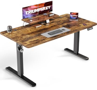 TRIUMPHKEY Bureau Assis Debout 160×70cm Bureau Hauteur Réglable Electrique,Marron Ordinateur,Standing Desk,Table Assis Debout Idéal pour l'apprentissage au et Les Jeux