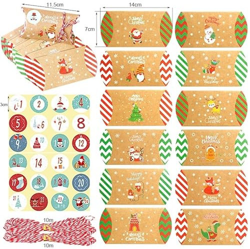 Ganzoo © Adventskalender zum Befüllen, DIY Kalender mit 24 Geschenk-Boxen, Stickern und Juteschnur, Kissenschachteln, Bastelset Weihnachten