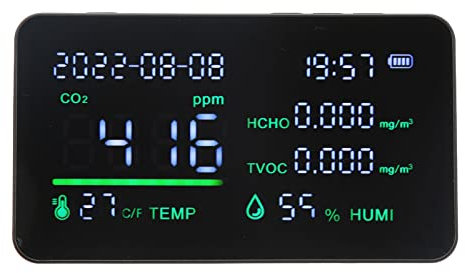 Rilevatore di anidride carbonica, sensore TVOC batteria 1200mAh grande schermo ABS digitale misuratore di umidità della temperatura valvole posteriori con cavo dati per ufficio (bianco)