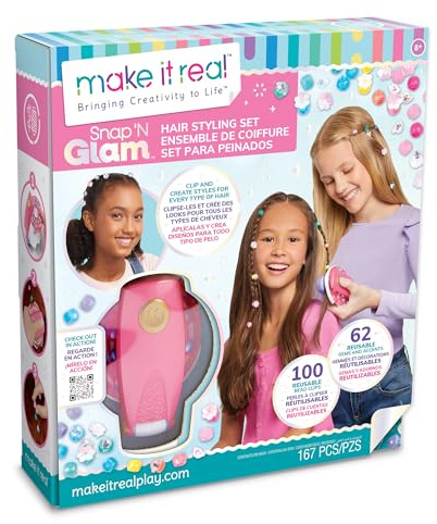 Make It Real: Snap N' Glam Hair Styling Set - Reusable Gems, Accents & Bead Clips, Create Unique Styles for Every Type of Hair, Girls & Kids Ages 8+