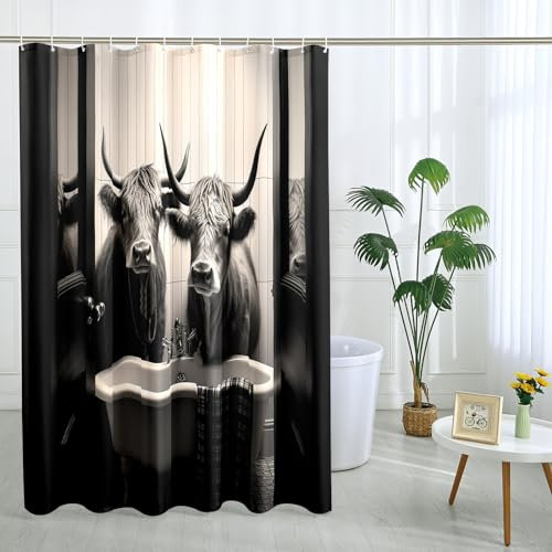 Funny Cow Shower Curtain with 12 Hooks Modern Bathroom Cute Cottage Gray Polyester Room Ornaments Waterproof Decorative Bathroom Hotel Bathtub Outdoor Short Shower Curtain 72x78 Inch