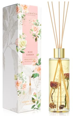 COCORRÍNA Raumduft mit Duftstäbchen, 430ml Rose Garden Reed Diffuser, Lufterfrischer für Badezimmer, Regal, Heimdekoration