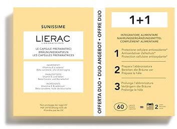 Lierac Sunissime Le Capsule Preparatrici, Integratore Alimentare che Prepara la Pelle al Sole, Sublima e Prolunga l'abbronzatura, Formato da 60 capsule