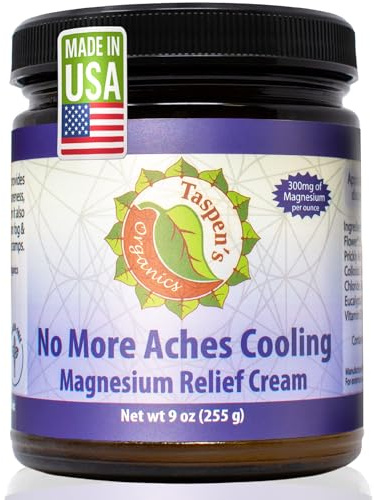 Taspen’s Organics Magnesium No More Aches Cooling Cream – Topical Magnesium Cream for Muscle Relief, Sore Muscles & Post-Workout Recovery with Arnica, Herbs & Essential Oils