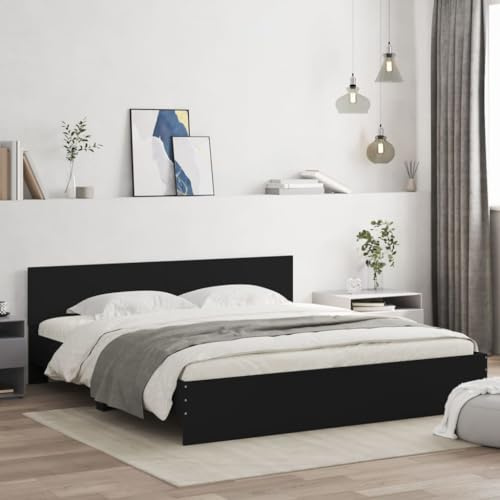 Faroom Holzbett Futonbett Bett 200x200 cm mit Lattenrost & Kopfteil, Bettrahmen Holzwerkstoff Einzelbett Doppelbett Bettgestell Schwarz