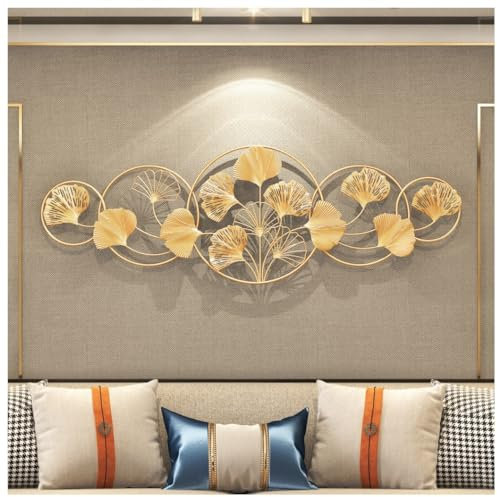 AMYSTY Wandskulpturen Wanddeko Wandornament 3D Metall Wandkunst Dekor Ginkgo Blätter Wandbehang Wandskulptur Wandkunst Ginkgo Blatt Wanddekorationen Wandschmuck Wanddekoration(118 * 40cm)