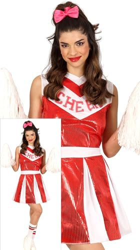 FIESTAS GUIRCA Cheerleader-Kostüm mit roten Pailletten, für Damen, glänzend, amerikanische Cheerleader-Uniform mit langen Ärmeln, Kostüme für Damen