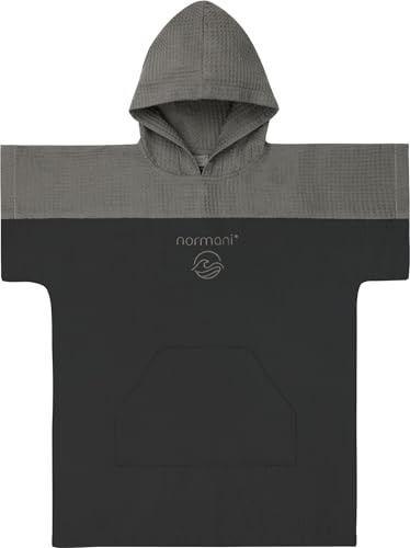 normani Kinder Badeponcho aus Waffelpique 100% Bambusviskose - Handtuch-Poncho mit Kapuze leicht und kompakt - Surfer Poncho in Europa hergestellt