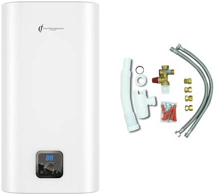Sannover Chauffe-Eau Electrique Plat Mural Multipositions Kimoro 100 Litres + Kit d'Installation Complet NF