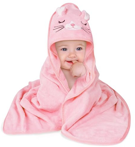 Aolso Accappatoio Neonato, 80x80cm Asciugamani Con Cappuccio Per Bambini, Accappatoio Neonato con Cappuccio Extra Morbido e Super Assorbente per Neonati e Bambini 0-3 Anni-Gattino