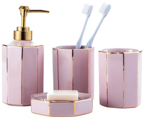 CCKUHN 6-teiliges Badezimmer-Zubehörset aus Keramik und Marmor, Wohndekor-Zubehör mit Seifenspender, Tablett, Zahnbürstenhalter, Badezimmerbecher, Seifenschale, Schwarz, Einheitsgröße (Ro