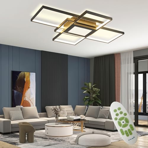 AHRHSM LED Deckenleuchte Dimmbar Wohnzimmerlampe 96W Modern Deckenlampe Wohnzimmer mit Fernbedienung Rechteckige Lampe Wohnzimmer 3000k-6000k (Schwarz, 110 * 65)