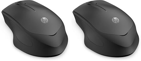 HP 280M Mouse Silent Wireless, Tecnologia LED Blu, Riduzione Rumore fino a 90%, 3 Pulsanti, Rotella di Scorrimento, Design ergonomico, Dongle Ricevitore USB-A Incluso, Nero (Confezione da 2)