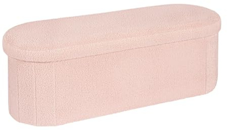 PINPLUS Sitzbank mit Stauraum, Ovales Design, 110x38x38cm, Rosa | Weicher Boucle-Stoff, Klappbar, Großes Staufach, Fußbank, Bettbank, Aufbewahrungsbox, für Flur/Wohnzimmer/Schlafzimmer