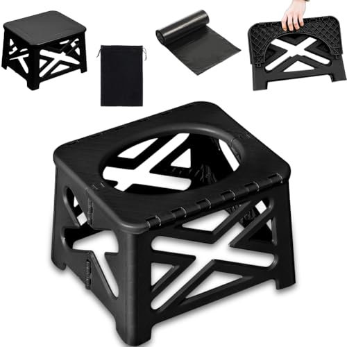 Ruioomeep Campingtoilette, Camping Toiletten Faltbar, Mobile Trenntoilette, Trockentrenntoilette mit Müllsäcken, für Camping, Auto, Angeln,Belastbarkeit bis 200kg (Schwarz)