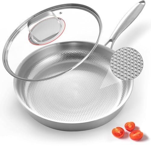 Abijan Poele inox 28 cm avec couvercle, Pôêles à frire inox 18/10, Texture écailles, Non couché (Sans PTFE ni PFOA), Construction à 5 couches, Tous feux dont induction, Va au lave-vaisselle