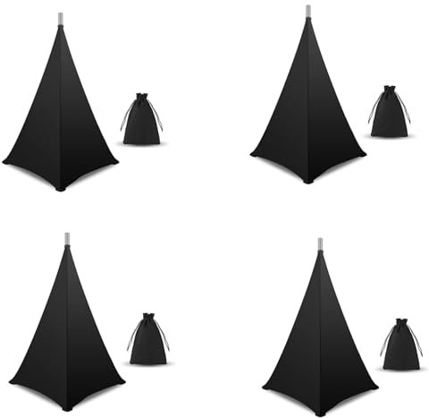 Wzxksoac 4X Cubierta de Soporte de Altavoz, Soporte de Altavoz de DJ, Falda de Tela de Trípode con Bolsa de Transporte, Cubierta Negra de 360 Grados para Boda, Concierto de Escenario