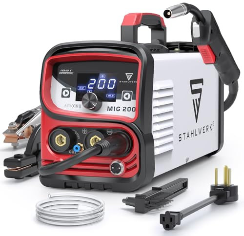 STAHLWERK MIG 200 Multi-Process Welder - 220V Flux Core Welder, IGBT Inverter, MIG/TIG/Stick 3-in-1, LED Digital Display Welding Machine with Overheat Protection