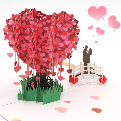 Hochzeitsgeschenk Hochzeitskarte Valentinstag Karte für Sie, 3D Liebesbaum Pop Up Karte Hochzeit Verlobungsgeschenk mit Umschlag, Karte für Valentinstag Hochzeitstag(Liebesbaum)