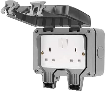 Outdoor Sockets 13A Waterproof Plug Socket IP66 Double Gang Twin Switched Socket Outside Outdoor Wall Electrical Rated Plug Power Sockets Box