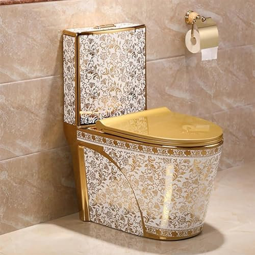 XAoSCd Toilette Sifonica Dorata Monoblocco, Moderna, A Doppio Scarico, Silenziosa, Super Bagno D'Albergo, con Pompa in Ceramica,