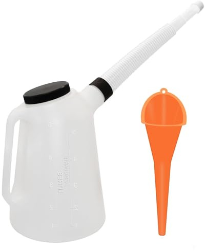 5Quart Oil Jug, Oil Measuring Container Automotive, Plastic Measures with Lid and Cap Dispenser with Spout Funnels for Automotive Oil Change