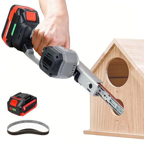 Lijadora de Banda Eléctrica para Bricolaje, Muebles, Pulido de Automóviles | Lijadora Manual Pequeña 20V con 5 Velocidades, Autonomía 4000mAh (30Min) & 3 Bandas de Lijado (80/120/180) 1Battery