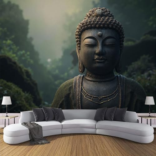 DACRWEKZ 3D Wall Mural Buddha Forest Photo Wallpaper, Zen Style Wall Murals Decoration Poster Picture Design Modern 300 x 210 cm (W x H) Mural for Living Room Kids Bedroom