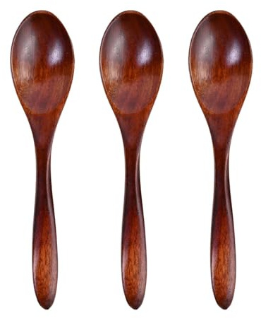 Daleweo 3 Piezas Cucharas De Madera 14cm, Cuchara Miel Nanmu Natural, Cucharas Soperas Ramen, Mango Largo para Bebé, Utensilios Cocina Café Postre