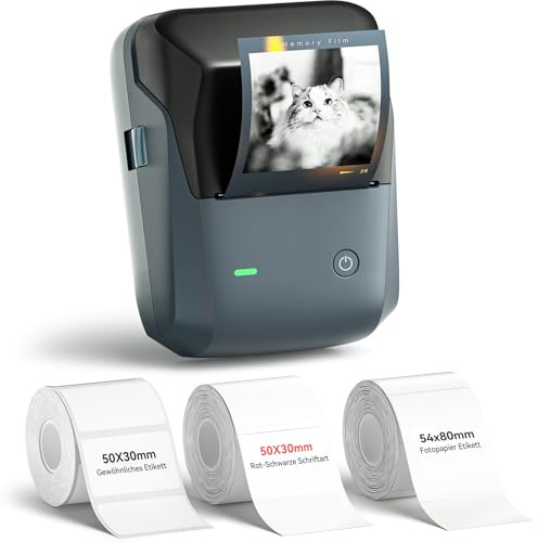 NIIMBOT Etikettendrucker, B1 Pro Etikettiergerät mit Größeres Etiketten, 300 DPI HD Etikettiergerät, Fotodrucker für Fotos, Logo, Wörter, für Zuhause, Büro oder Geschäft, 3 Rollen Etiketten