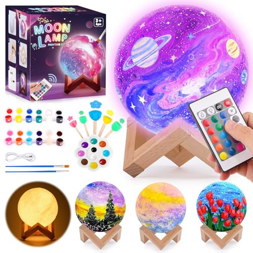 Basteln Mädchen 8 10 6 7 9 Jahre, Mondlampe zum Bemalen für Kinder Geschenk | Kreativ Bastelset Nachtlicht Spielzeug, Geburtstagsgeschenk Mädchen 5-12 Jahr, DIY Mal-Lampe mit Fernbedienung für Home Decor
