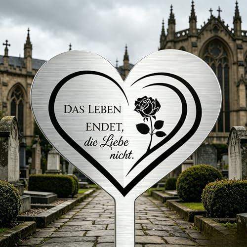 RunFar shop Grabstecker Herz aus Edelstahl Gedenkschild mit Gravur, Gartendeko Grabschmuck Wetterfest Grabdekoration mit Spruch (Herz Grabstecker BB)