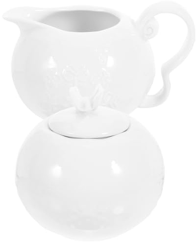INOOMP Set da Cucina 2 Pezzi in Porcellana Bianca Zuccheriera e Lattiera, Design Delicato e Raffinato, Funzionale per Tè Pomeridiano
